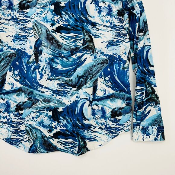 Mens Graphic Button Up Shirt Size XXL Blues Ocean Waves Slim Fit Paisley &‎ Gray - Picture 14 of 16